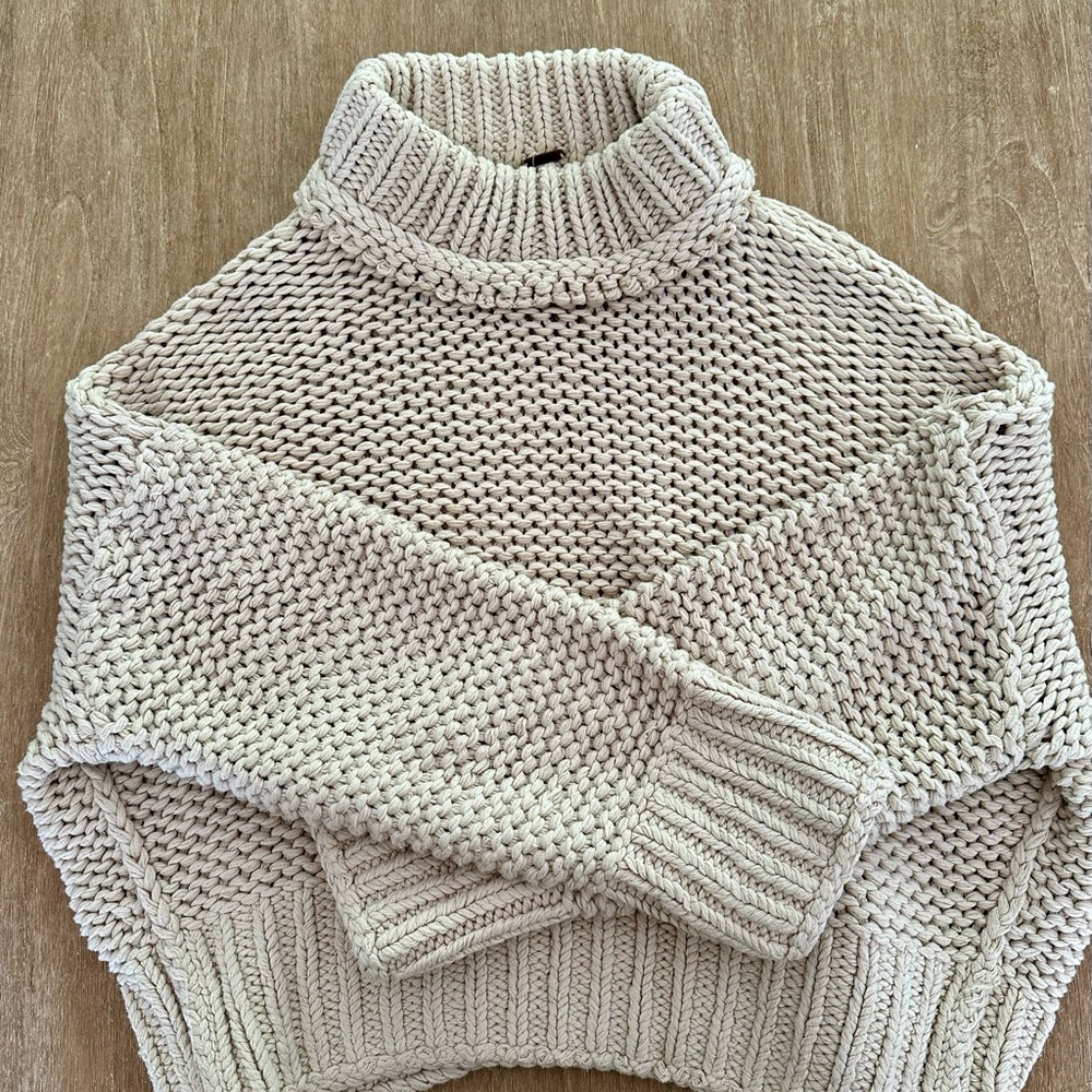 Free People Cream Knit Turtleneck Sweater